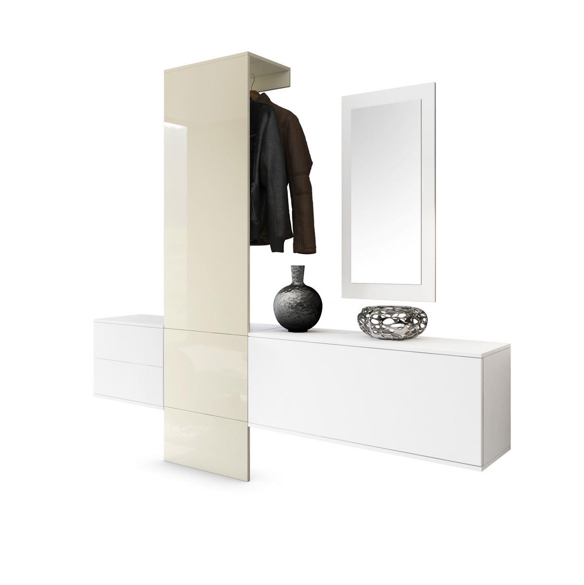 GARDEROBE Carlton Paneel in Creme Hochglanz - Creme, Holzwerkstoff (208/193/35cm) - Vladon