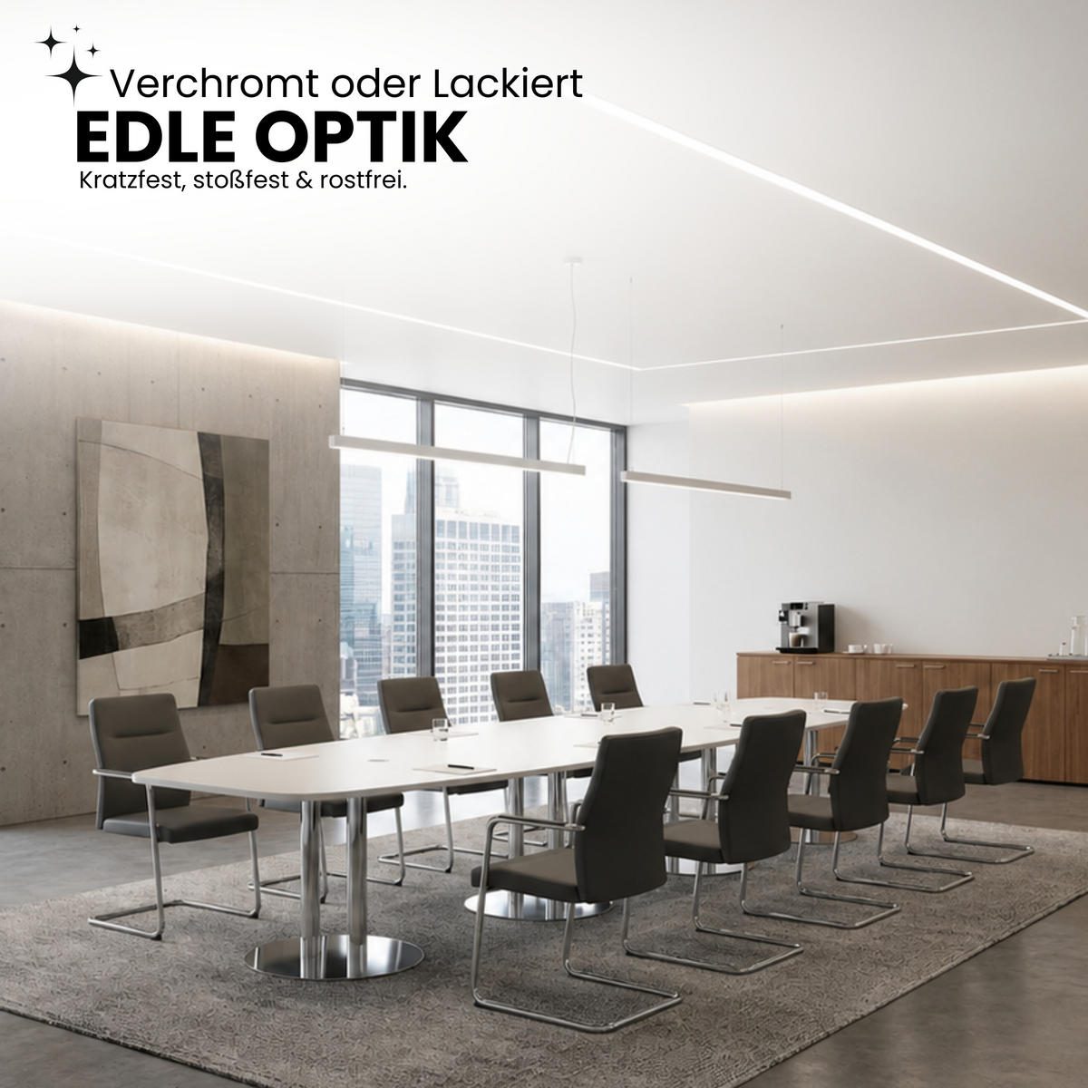 KONFERENZTISCH XXL KT52 130/520/74 cm in Eichefarben/Säule in Silberfarben - Eichefarben/Silberfarben, Holzwerkstoff (130/520/74cm) - bümö