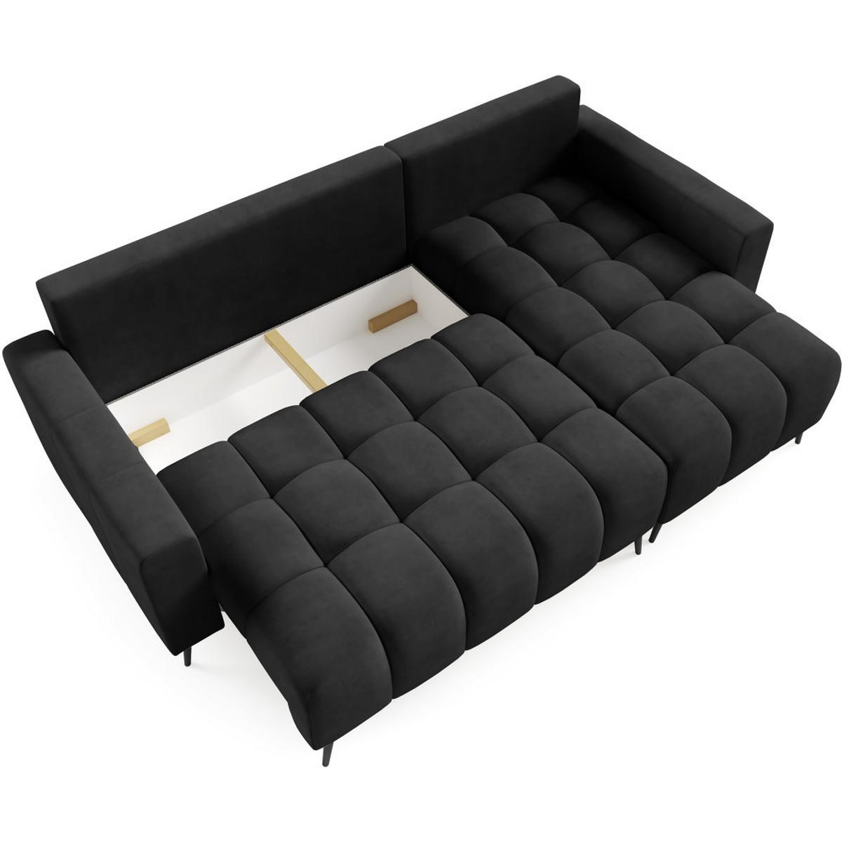 ECKSCHLAFSOFA Denver im Veloursstoff, Schwarz - Schwarz, Textil (232/148cm) - Beautysofa