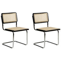 ESSZIMMERSTUHL 2er-Set Rattan natürlich/schwarz Cordova - Schwarz/Naturfarben, Naturmaterialien (49/83/50cm) - Beliani