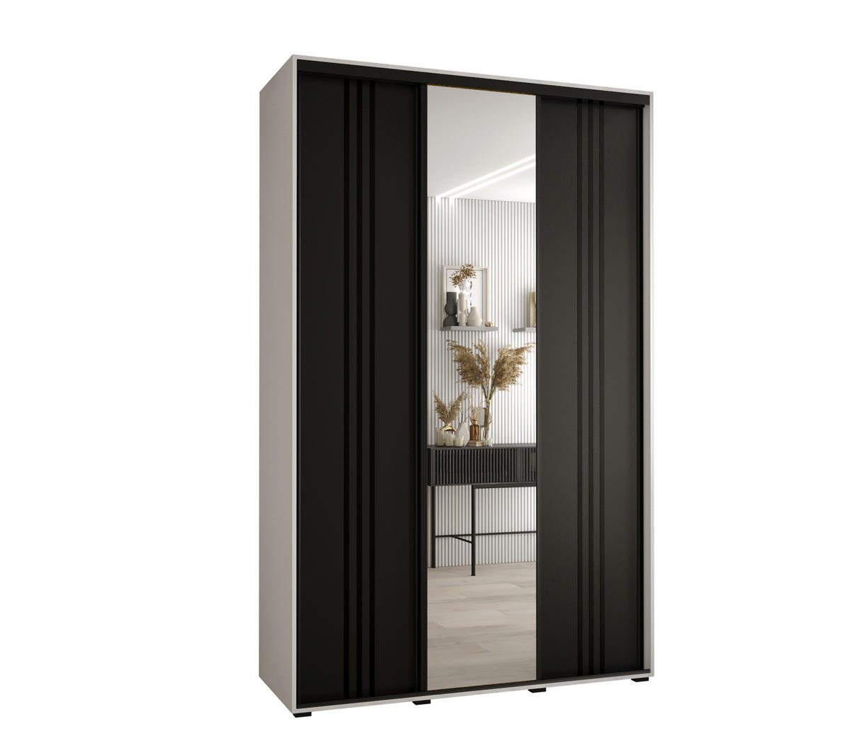 SCHWEBETÜRENSCHRANK 235,2/160/60 3-türig - Schwarz/Weiß, Holz/Metall (160/235/60cm) - Abiks Möbel