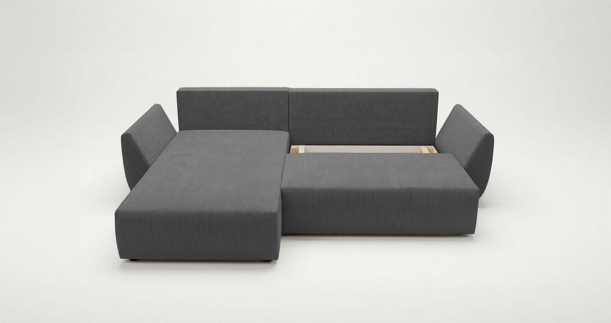 ECKSOFA SYDNEY links grau Cord Poso 55 - Schlaffunktion, Bettkasten - Grau, Textil (280/174cm) - Cornero