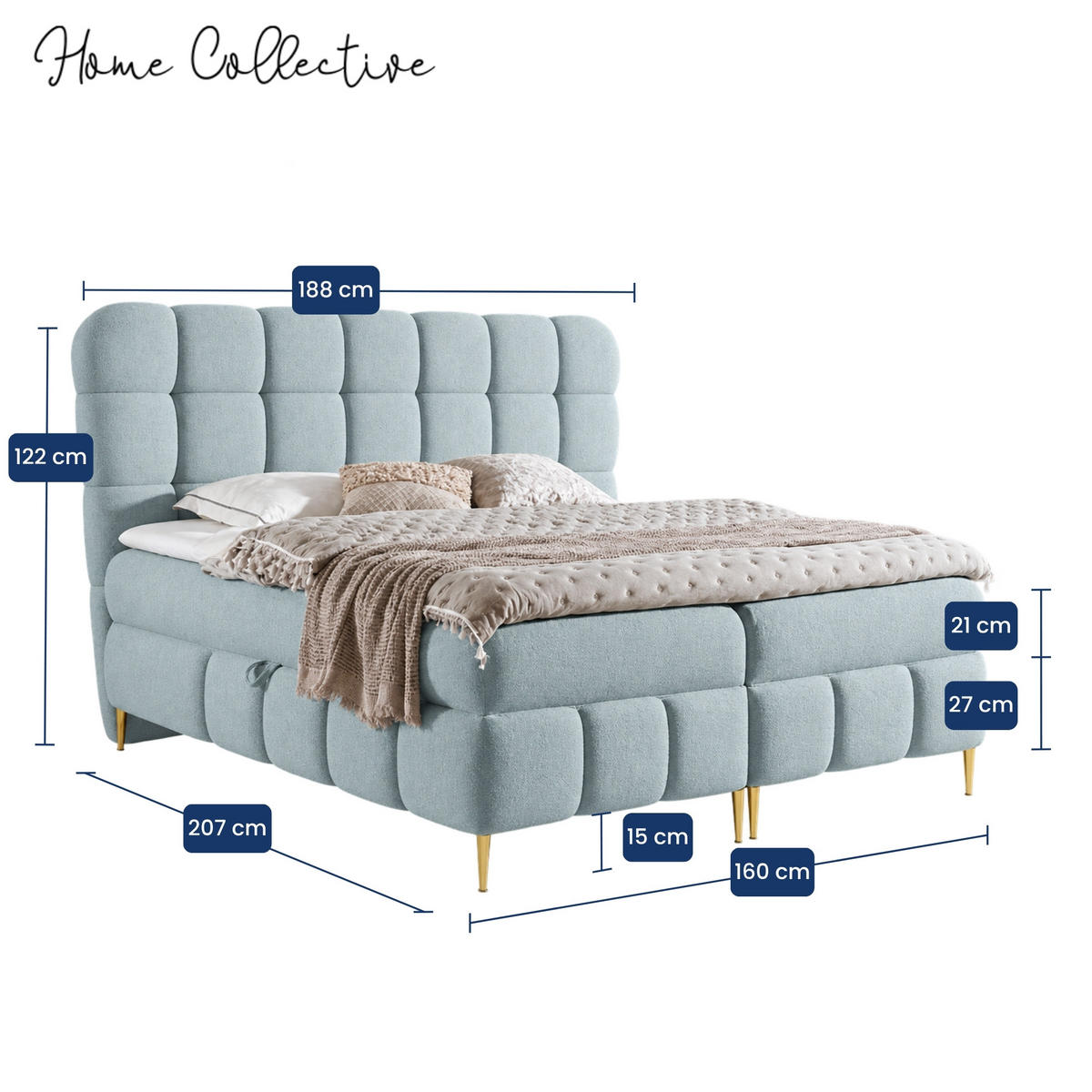 BOXBETT mit Stauraum in 160x200 cm in Hellblau - Hellblau, Textil (160/200cm) - Home Collective