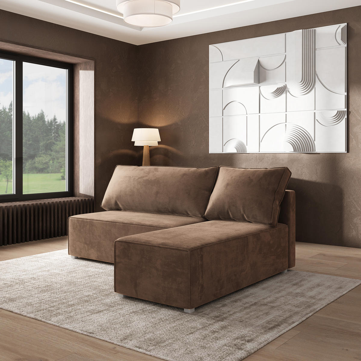 ROHOVÁ SEDAČKA BRISO béžová - šedá/béžová, dřevo/textil (200/140cm) - MASSENO