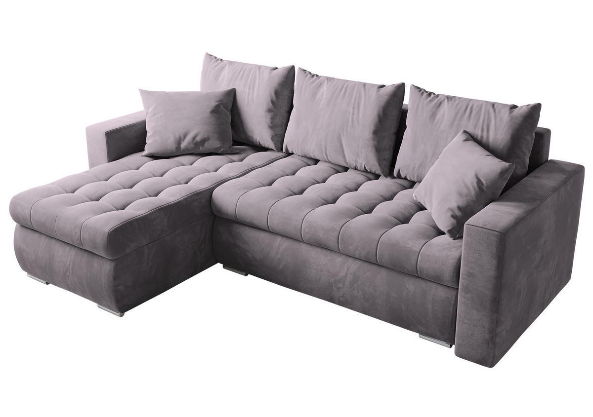ECKSOFA Luis mit Schlaffunktion Puderrosa Samt - Silberfarben/Rosa, Kunststoff/Textil (148/238cm) - Bromarkt