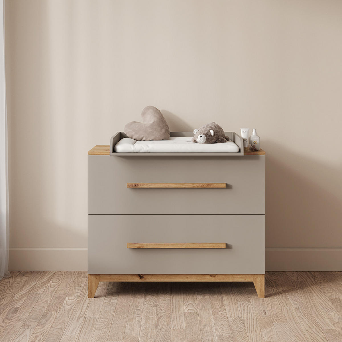 WICKELKOMMODE Mailo Cashmere/Artisan mit 2 Schubladen - Kaschmir/Eiche Artisan, Holzwerkstoff (108/98/70cm) - Livinity®