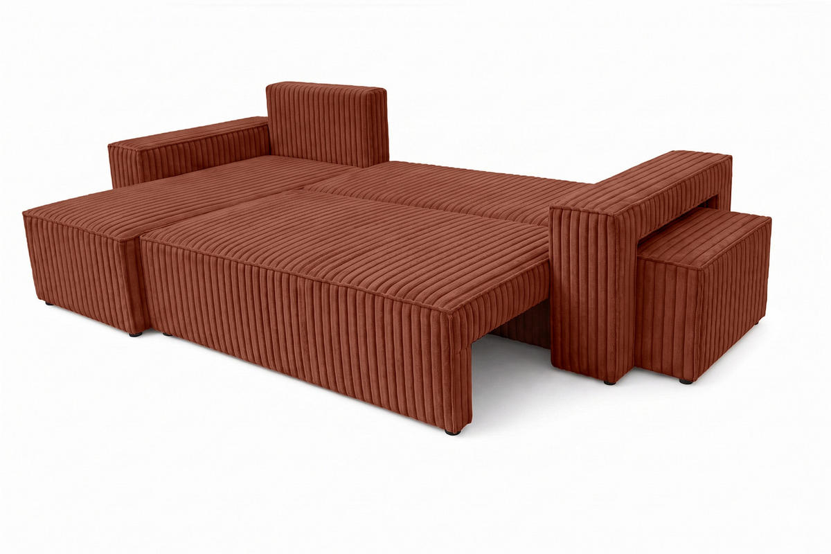 ECKSOFA Mit Schlaffunktion Und Pouf, Cordstoff Tilia, Kupfer, Links, Best L Mit Pouf - Orange, Holz (244/145cm) - Kaiser Möbel