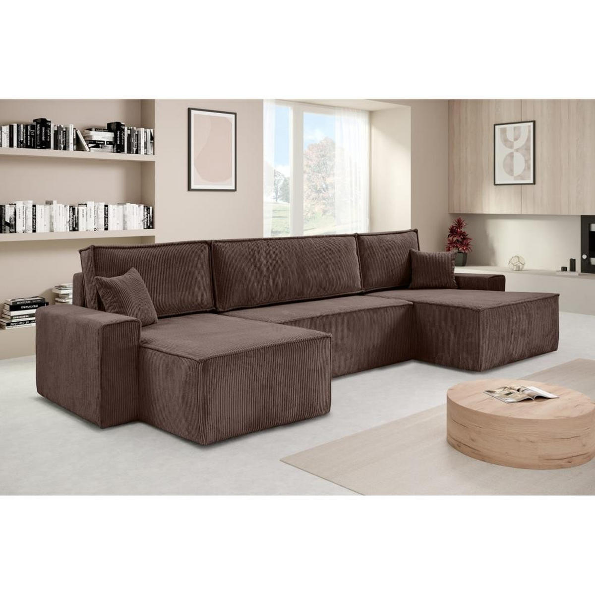 WOHNLANDSCHAFT Hektor U mit Schlaffunktion braun - Schwarz/Braun, Kunststoff/Textil (377/94/152cm) - Beautysofa