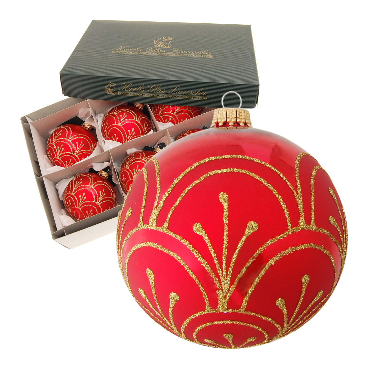 CHRISTBAUMKUGELN Sprossenland Rot 8cm (Glas / 6 Stk.) - Rot, Glas (8/8/8cm) - Krebs Glas Lauscha