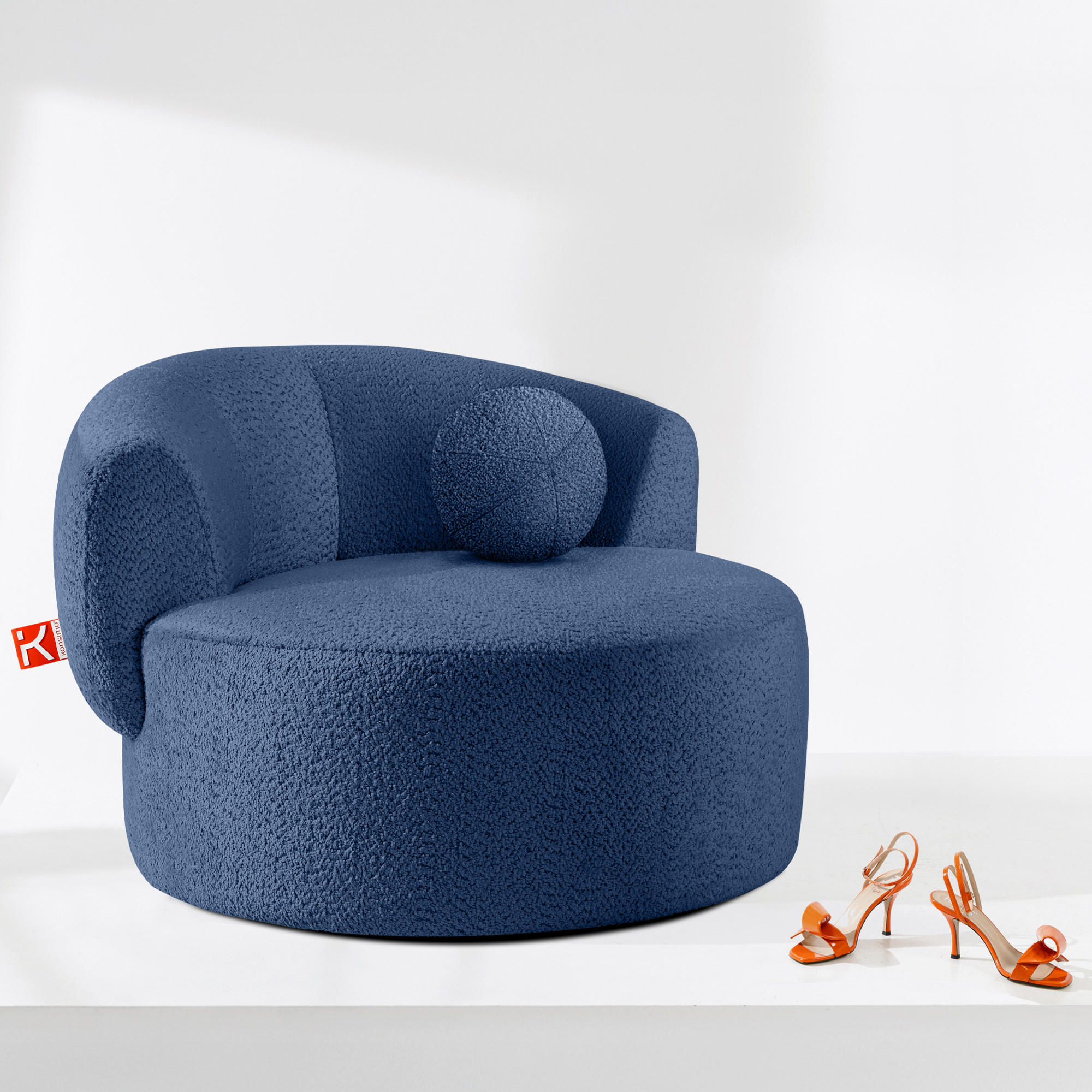 DREHSESSEL VIRA, Blau, Chenille - Blau/Schwarz, Holz/Holzwerkstoff (105/76/100cm) - KONSIMO®