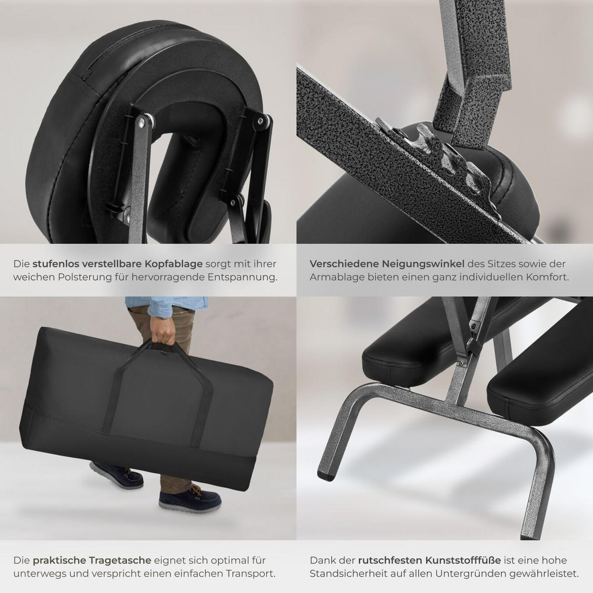 MASSAGESTUHL ,80 x 50 x 105 cm,schwarz - Schwarz, Metall (50/105/80cm) - tectake