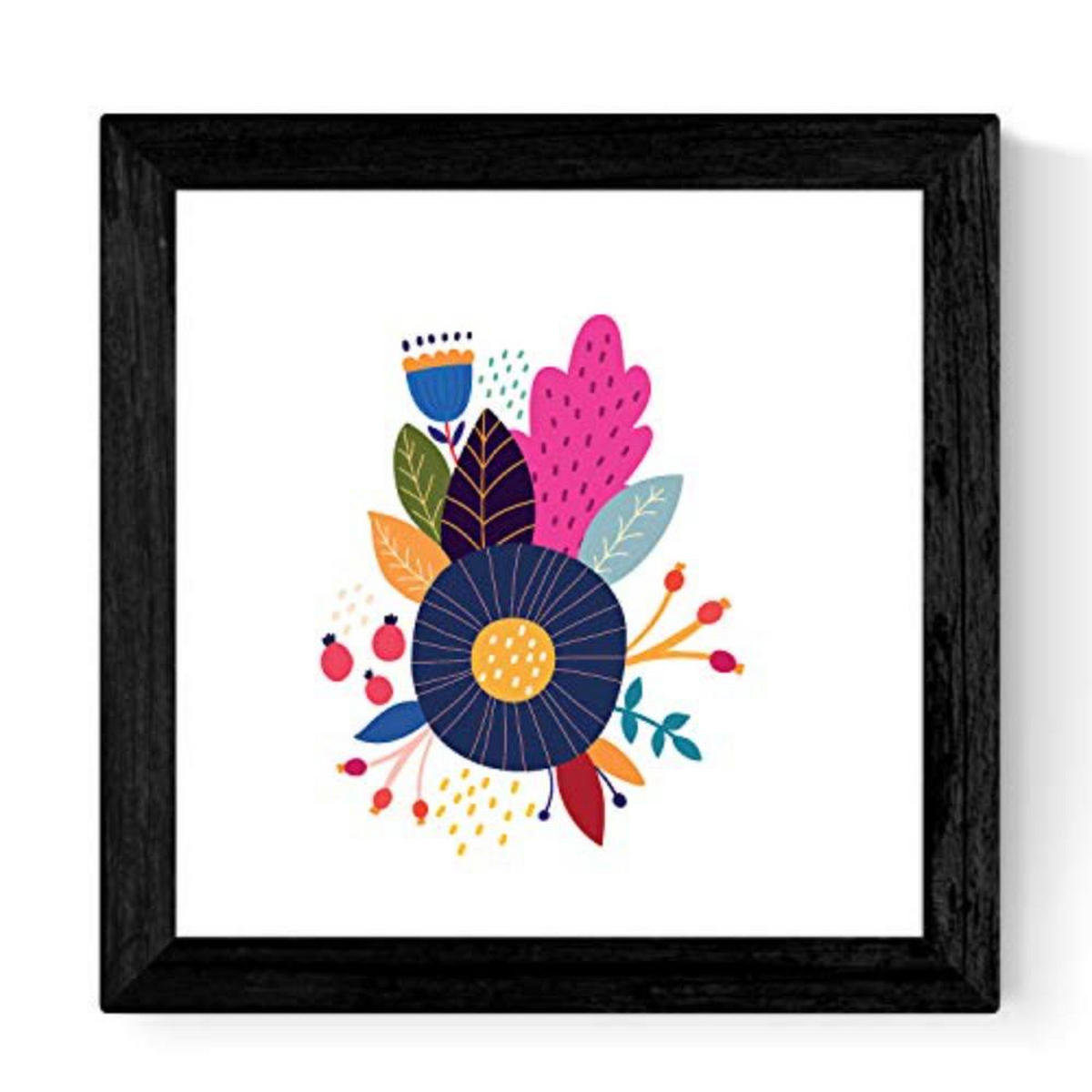 POSTER Set mit 4 bunter Blumen im skandinavischen Stil 20x20cm Schwarzer Rahmen - Schwarz, Papier (20/3cm) - Nacnic