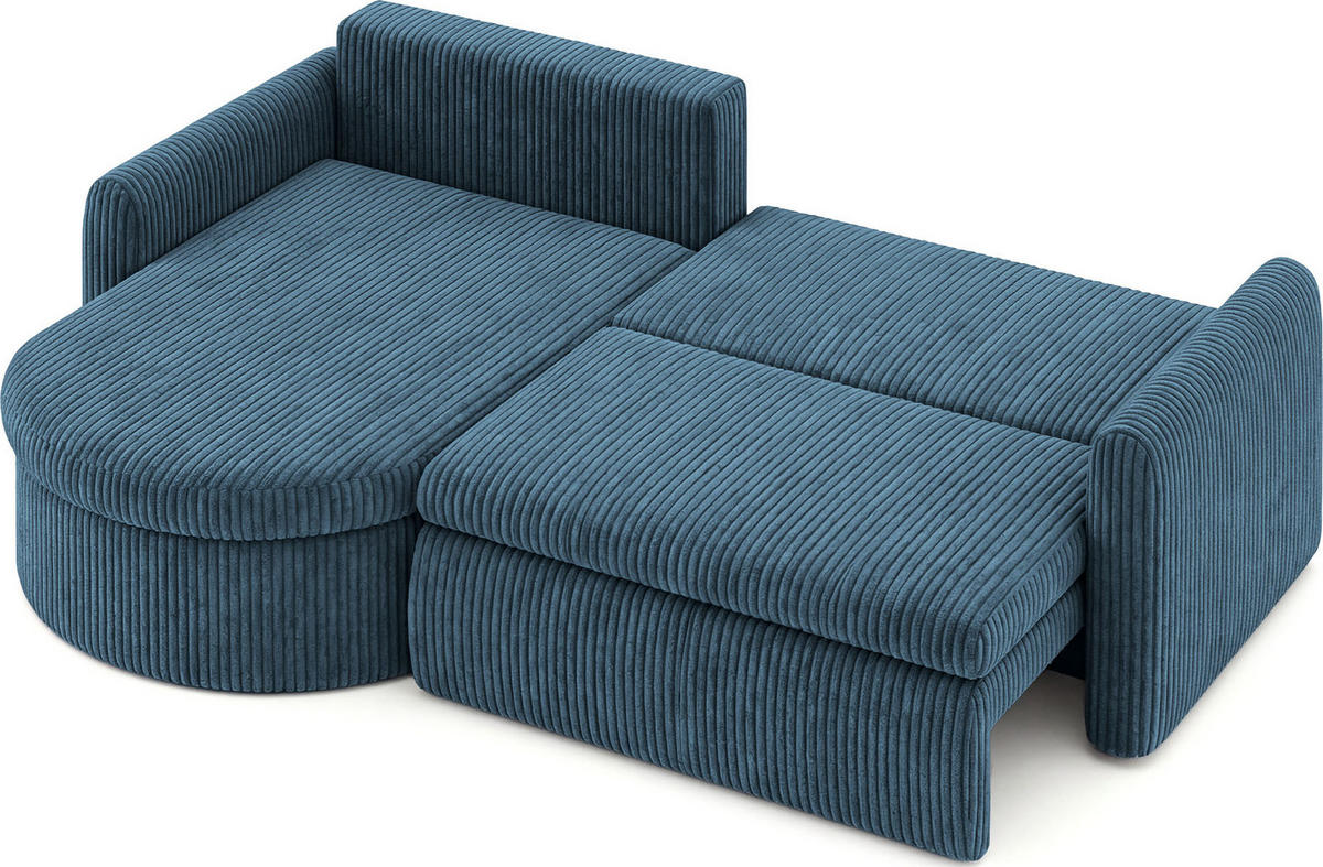 ECKSOFA Cora mit Schlaffunktion & Stauraum, Universell Rechts/Links, Blau Cord Chenille 260/82/160 cm - Blau/Schwarz, Kunststoff/Textil (250/160cm) - WFL GROUP
