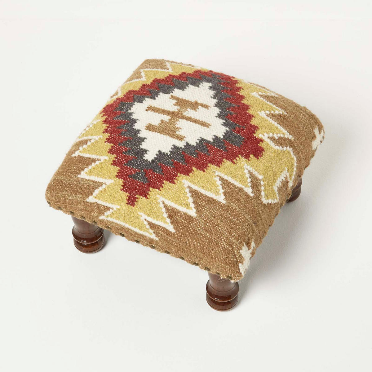 KELIM-HOCKER Jaipur mit Holzbeinen, Ethno-Muster, 40/40/25 cm - Multicolor, Textil (40/25/40cm) - Homescapes