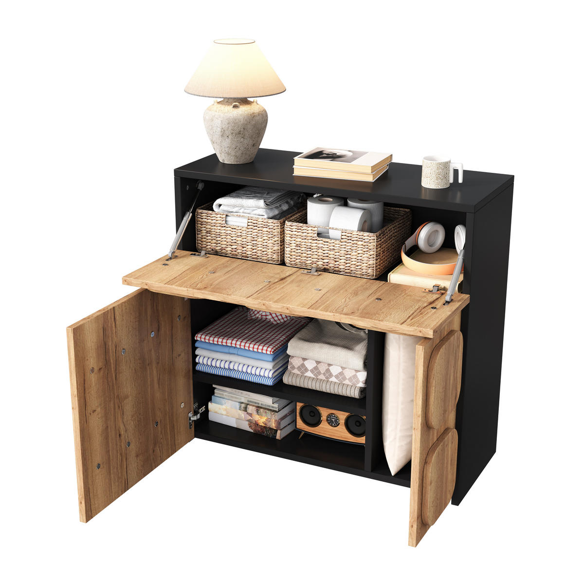 SIDEBOARD mit vier Fächern, Retro-Design aus Holz - Naturfarben, Holz (34.8/81.5/79.5cm) - KOMHTOM