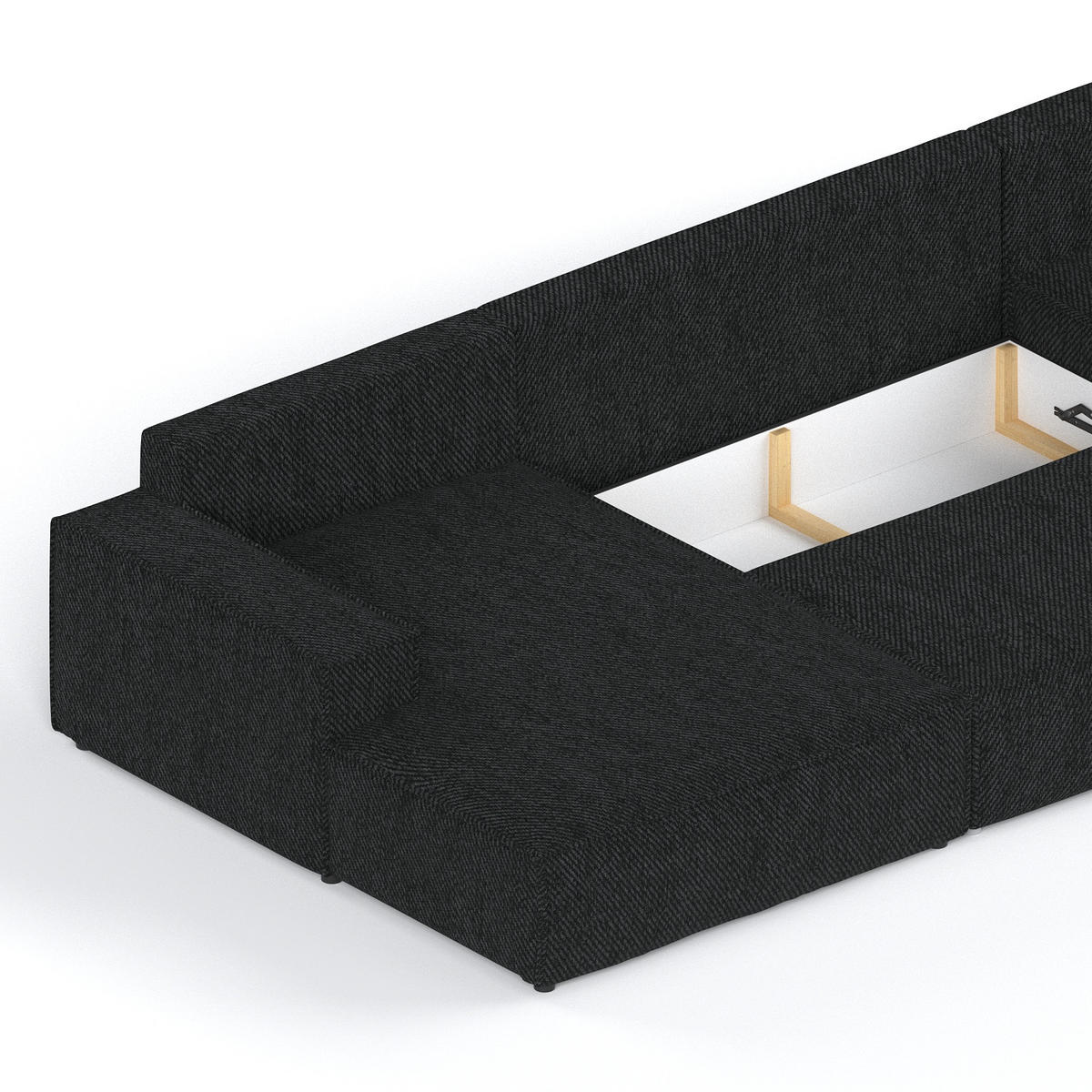 WOHNLANDSCHAFT NUBO mit Schlaffunktion Creme im Neve Stoff - Schwarz, Holz/Holzwerkstoff (398/70/148cm) - AltaBeds