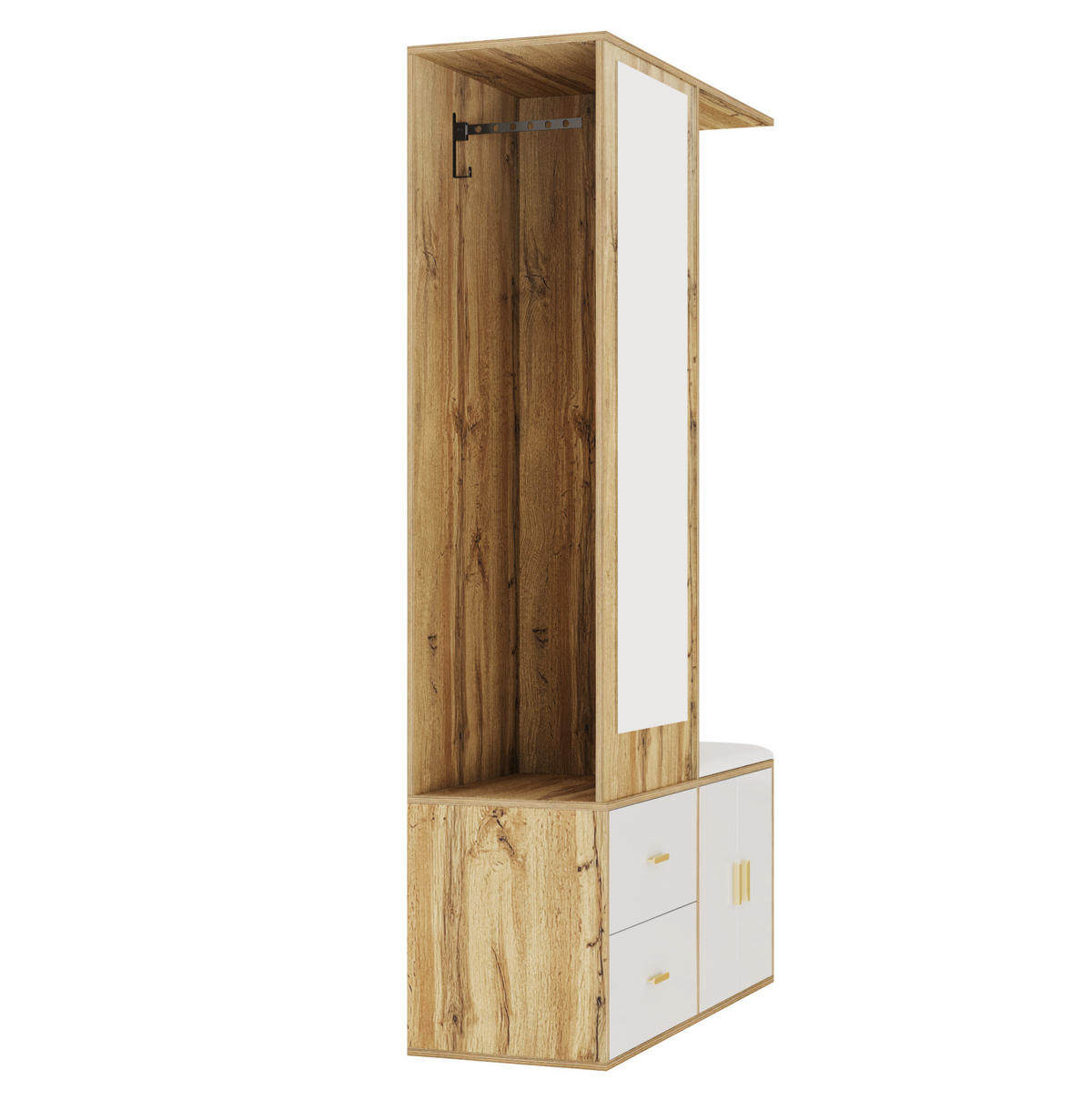 SCHUHSCHRANK 100/38/180 cm in Weiß und Natur mit Spiegel und Schuhschrank - Naturfarben, Holzwerkstoff (100/180/38cm) - Flora Grace