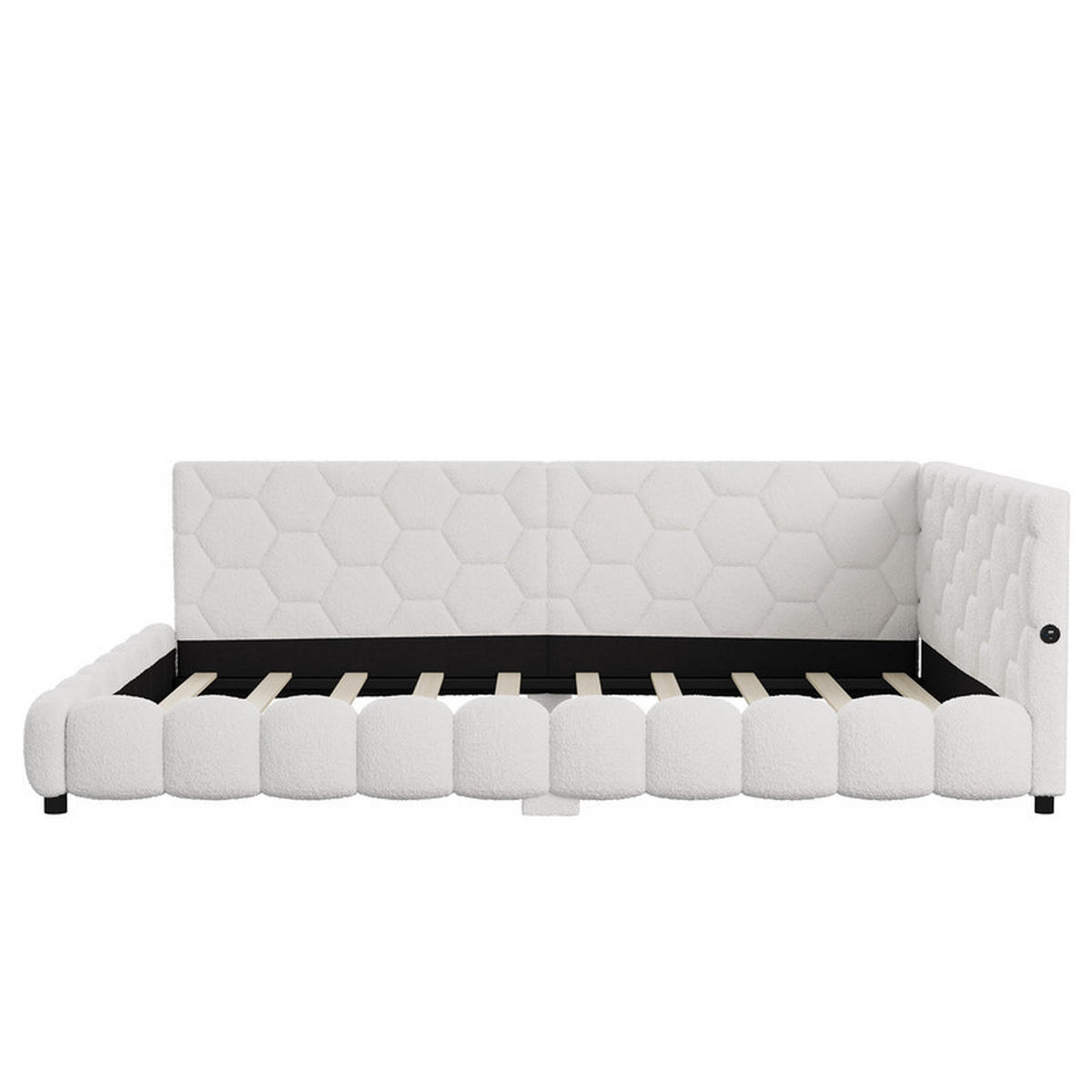 SCHLAFSOFA 140x200cm, Beige, Lammwolle, mit LED-Lichtleiste und 2 USB-Anschlüssen, ohne Matratze - Beige, Holz (140/200cm) - WoodenAura