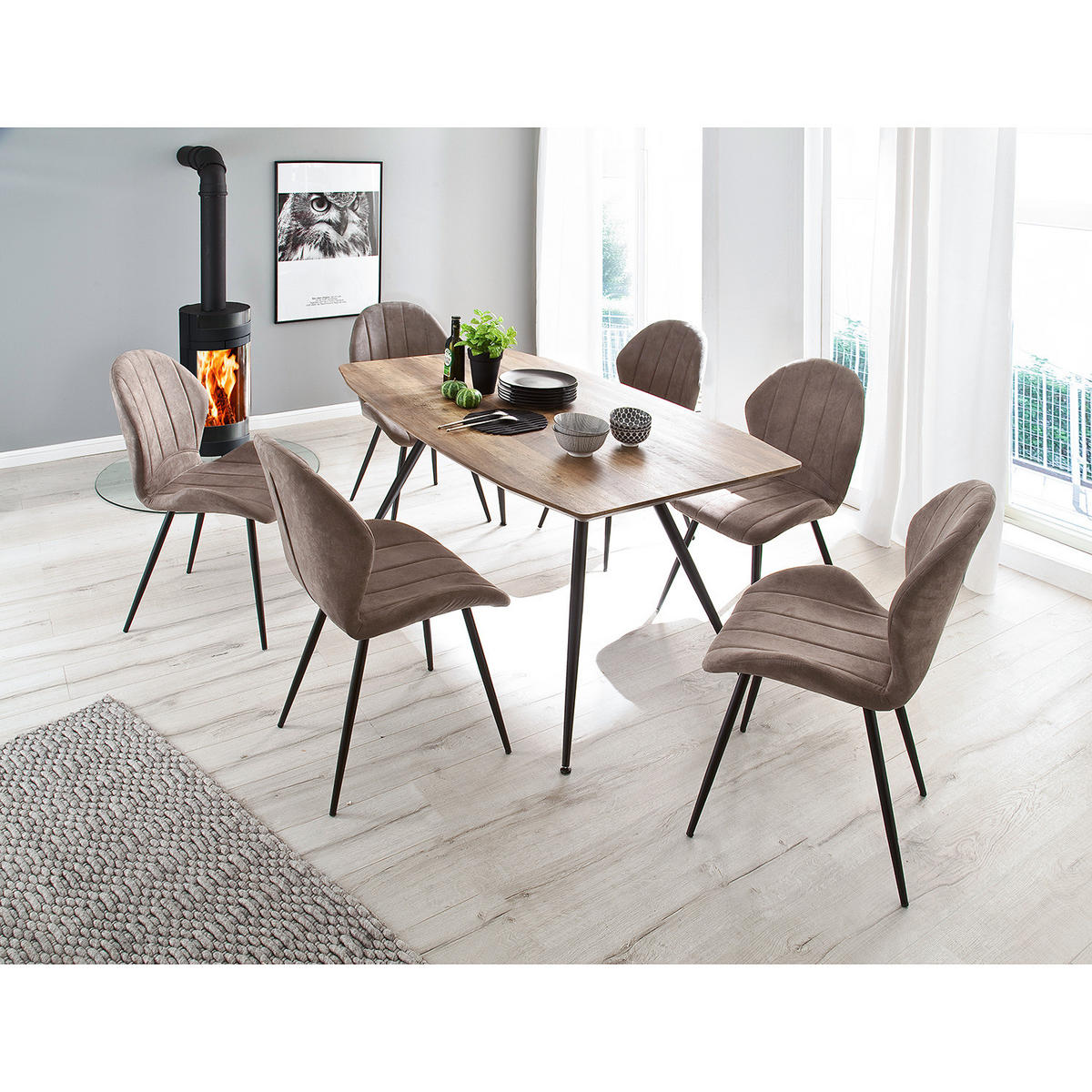 ESSZIMMERSTUHL - Microfaser / Metall - Sandfarben, Textil/Metall (51/89/56cm) - home24