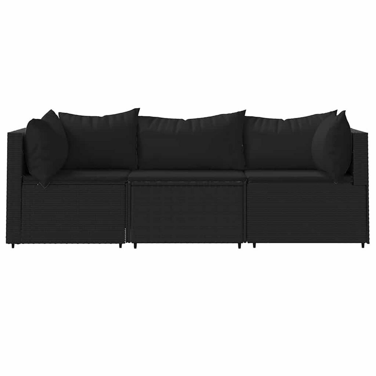 LOUNGESOFA mit Kissen und Armlehnen, 3-Sitzer, 189/63/57,5 cm, aus Poly Rattan, Schwarz - Schwarz, Kunststoff (63/57.5/63cm) - vidaXL