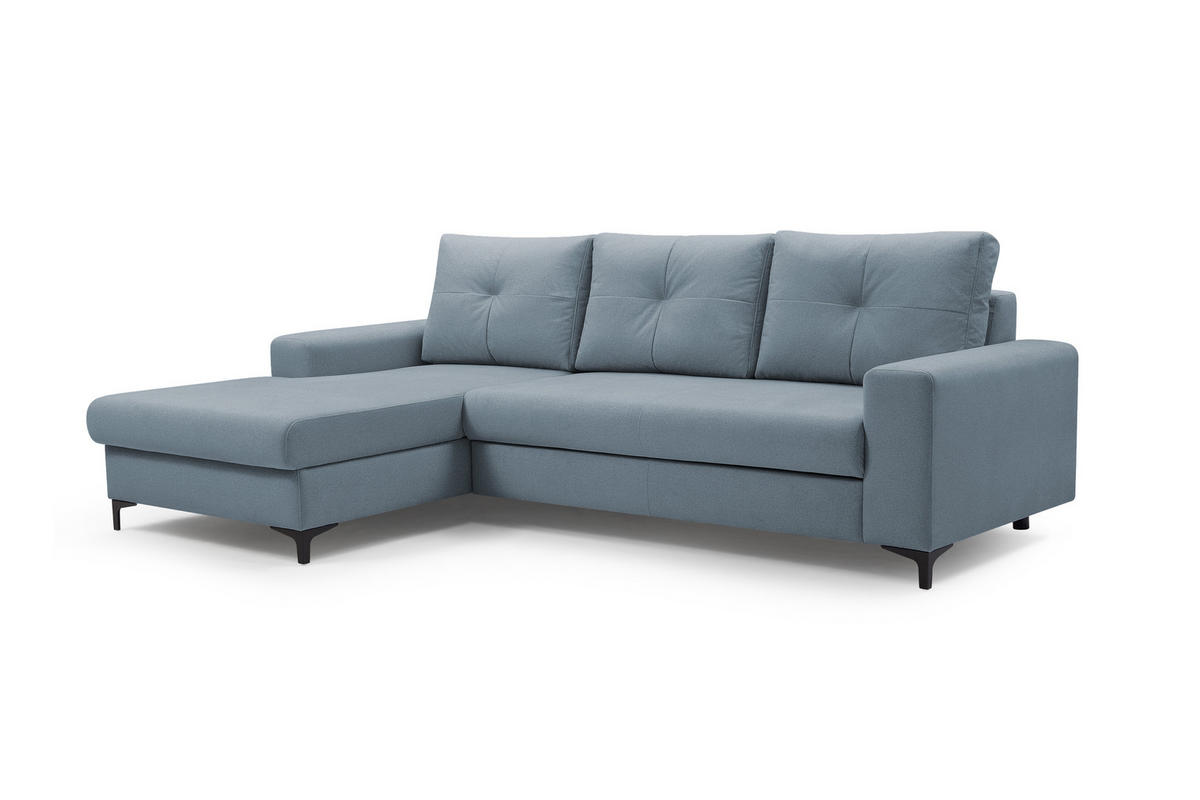 ECKSOFA AVRA L-förmig, mit Stauraumbehälter-in RINO-Stoff, Komfort & Eleganz, lose Rückenkissen, freistehend, LINKS 165x251x85 cm Blue - Blau, Holz/Textil (165/251cm) - DomoHome