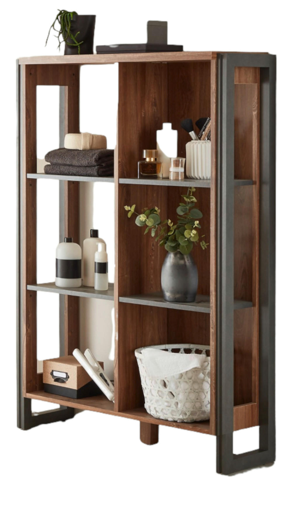 BAD-REGAL Eiche Stirling, Matera grau, Badregal 90 x 140 cm - Eichefarben/Grau, Holz/Holzwerkstoff (90/140/33cm)