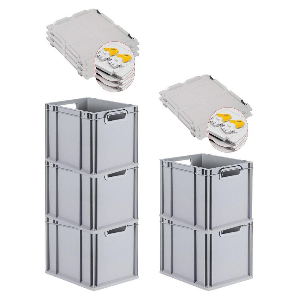EUROBOX 5x Nextgen Economy Mit Scharnierdeckel Grau/Gelb Griffe Offen 30 Liter - Gelb, Kunststoff (30/32/40cm) - PROREGAL