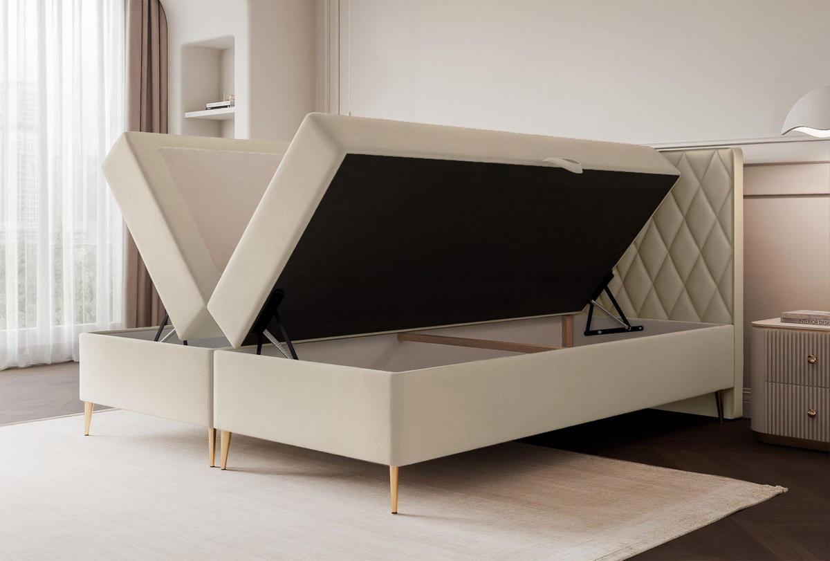 BOXBETT Caresso Hellbeige, Velours, 160x200 cm - Ecru/Goldfarben, Textil/Metall (160/200cm) - Selsey