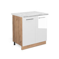 KÜCHENUNTERSCHRANK Fame-Line Weiß Hochglanz 80 cm mit Regal, AP Marmor - Weiß Hochglanz/Eiche Wotan, Holzwerkstoff (80/82/60cm) - Vicco