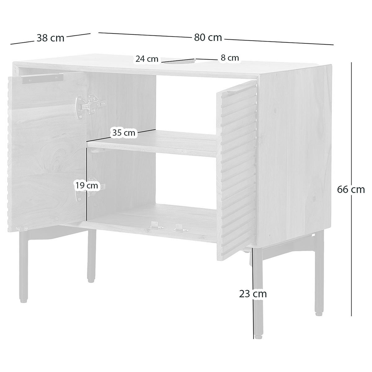 MASSIVER WASCHBECKENUNTERSCHRANK - Akazie massiv - Schwarz/Akaziefarben, Holz/Metall (80/66/38cm) - home24
