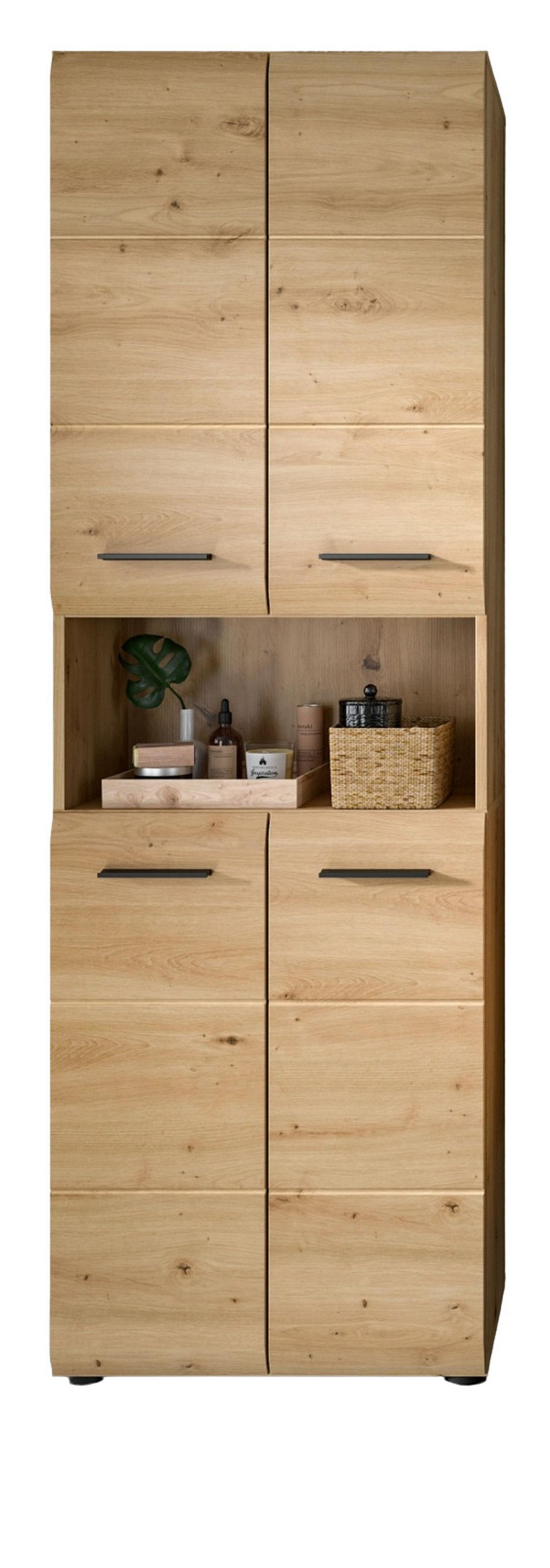 HOCHSCHRANK in Eiche Artisan, Badschrank 60 cm mit viel Stauraum, Cover - Schwarz/Eiche Artisan, Holzwerkstoff/Kunststoff (60/185/30cm) - Inn.Furn