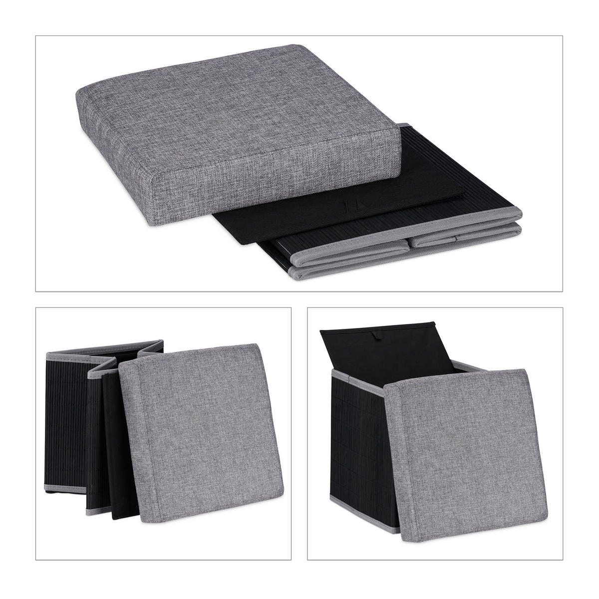 SITZHOCKER - Schwarz, Holz/Holzwerkstoff (35/36/35cm) - Relaxdays