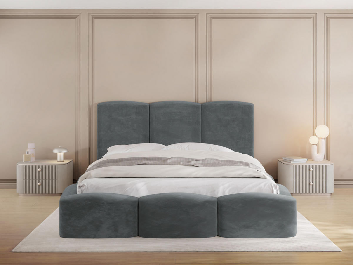 POLSTERBETT Harmony mit Bettkasten, Grau Samt 120x200 cm - Birkefarben/Schwarz, Holz/Holzwerkstoff (120/200cm) - WFL GROUP