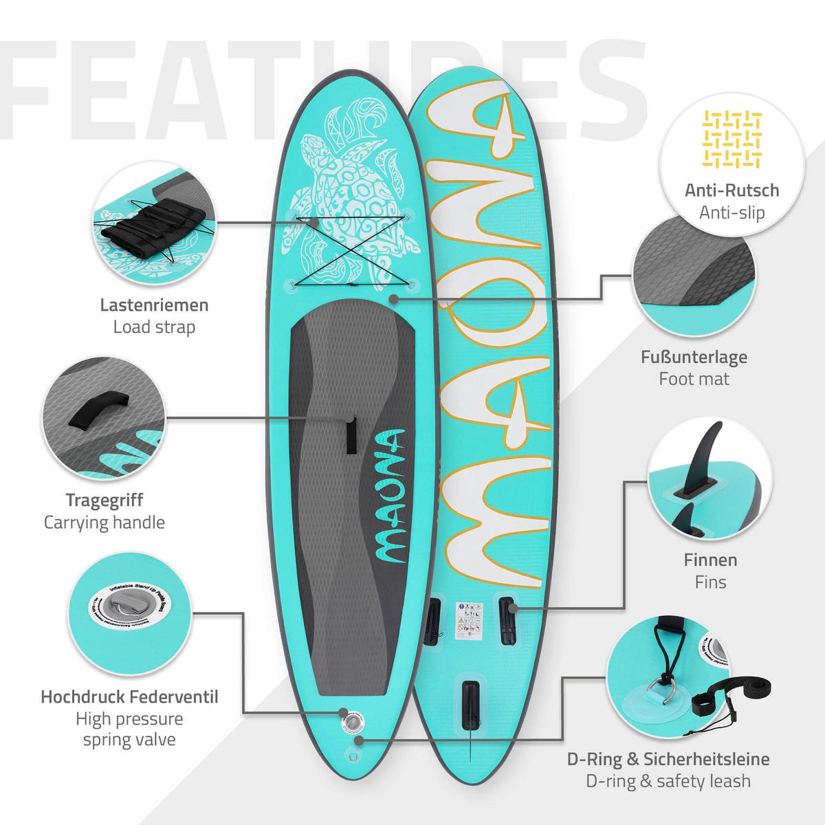 STAND UP PADDLE BOARD Maona Türkis - Blau, Kunststoff (308/78/10cm) - ECD-Germany