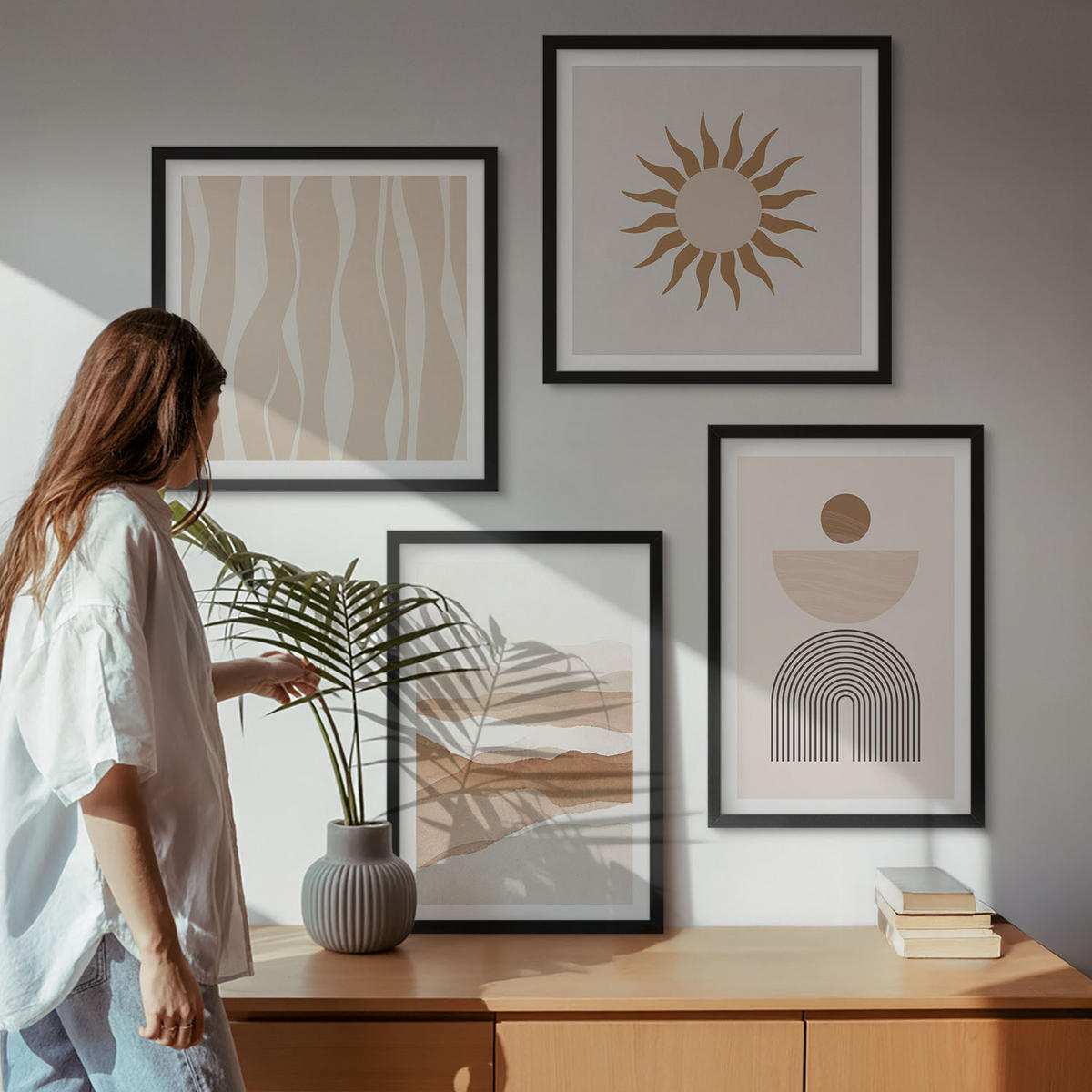 WANDBILDER 4er-Set - 50x50 cm & 40x60 cm Schwarzer Rahmen - Abstrakte Landschafts- und Naturgeometrie - Schwarz, Kunststoff (50/50cm) - ArtPrintCave