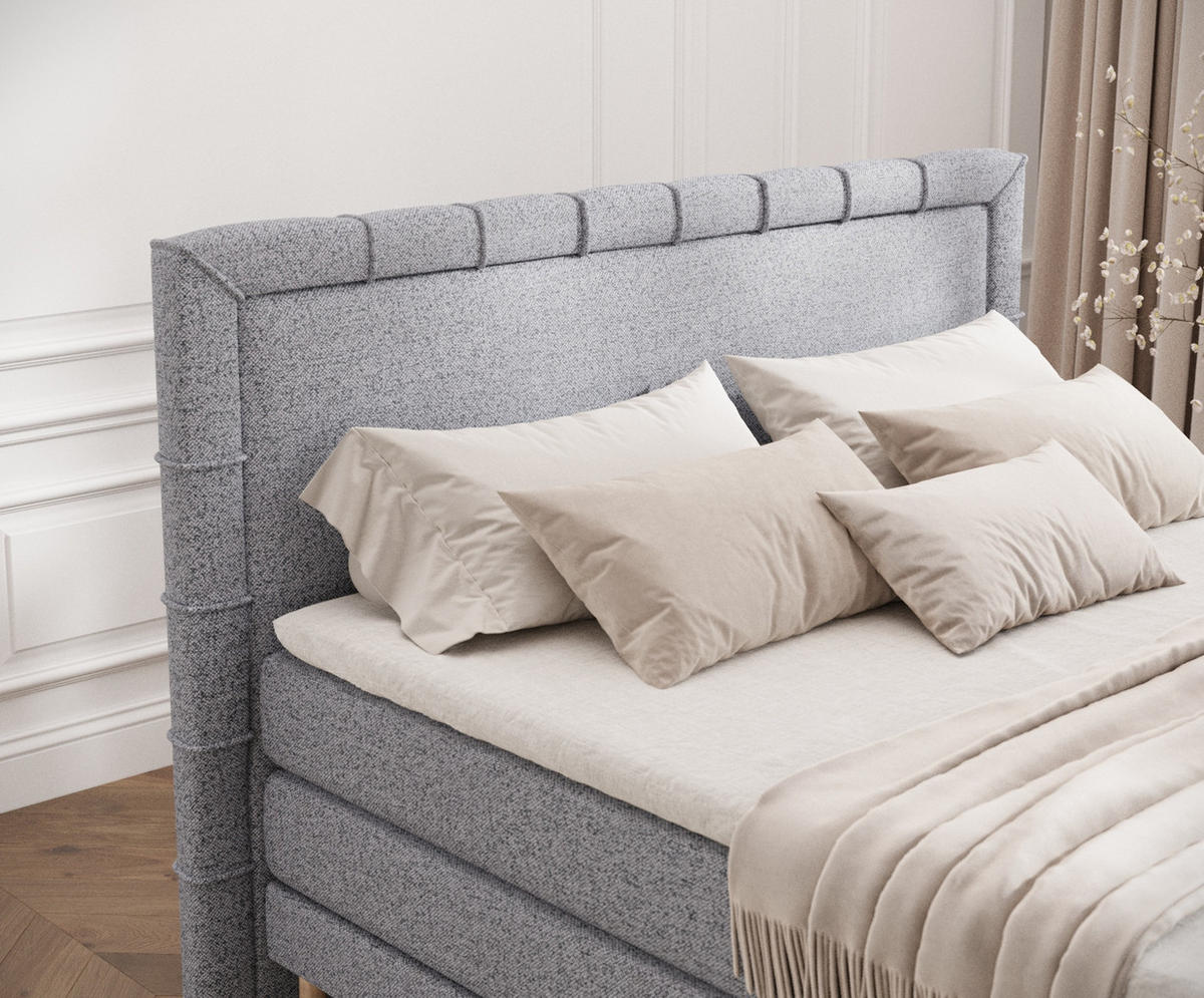 BOXSPRINGBETT Rimini Grau 200/200 cm mit Matratze und Topper - Naturfarben/Grau, Holz/Holzwerkstoff (200/200cm) - Maison de Reve
