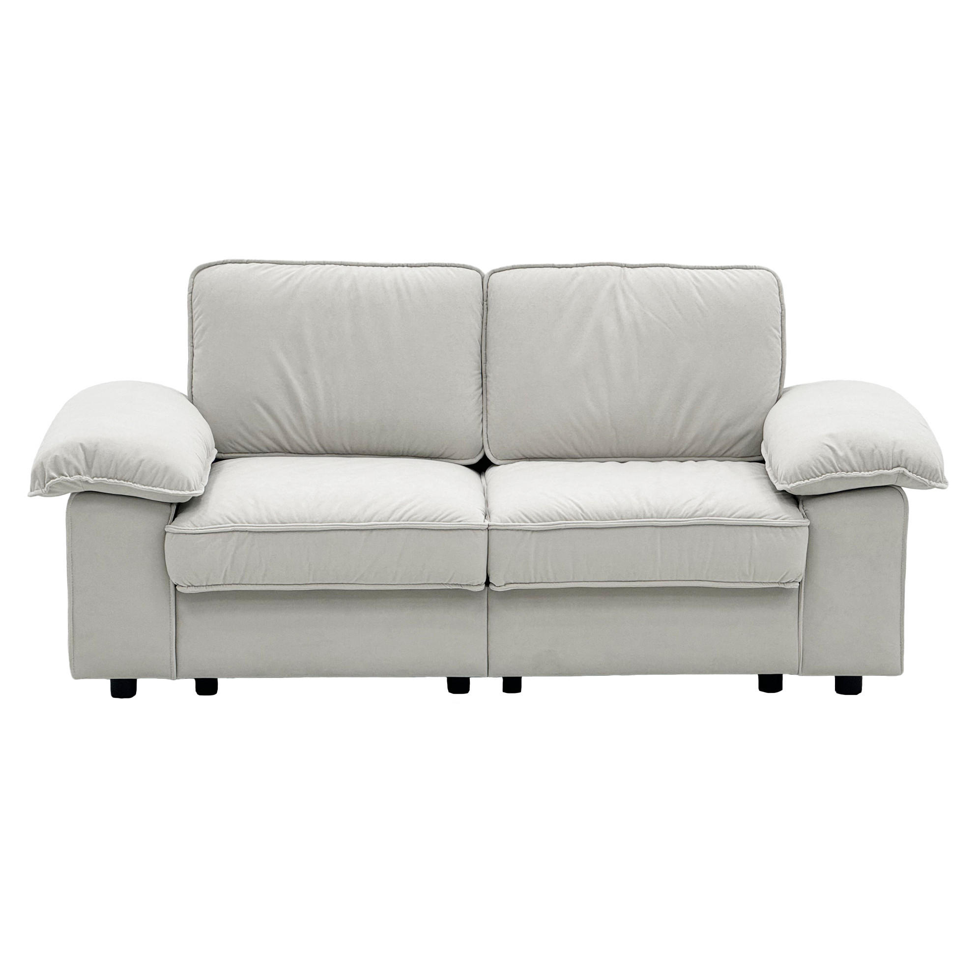 SOFA mit Stauraum Kurzplüsch-Polyester Bezug und Taschenfederkern 201/91/89 cm Creme - Creme, Textil (91/89/201cm) - Redom