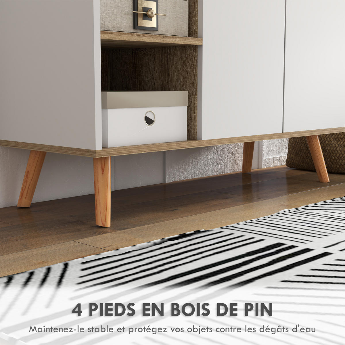 SIDEBOARD Weiß und Natur, 1 Schublade, 2 Türen, 95/35/85 cm - Weiß, Holz (95/85/35cm) - PANGIVO
