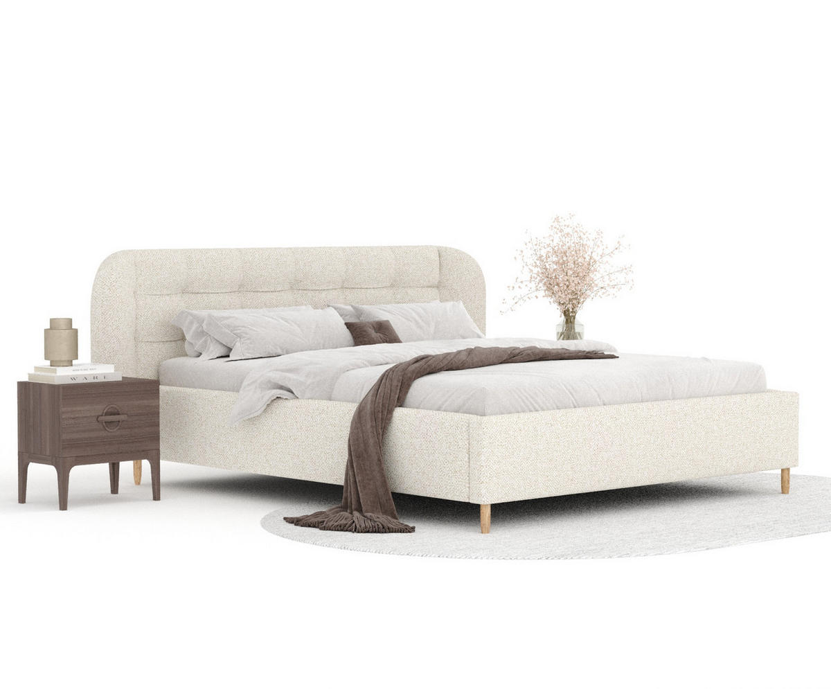 POLSTERBETT Nuno Creme 160/200 cm im Plüsch-Stoff - Creme/Naturfarben, Holz/Holzwerkstoff (160/200cm) - Maison de Reve