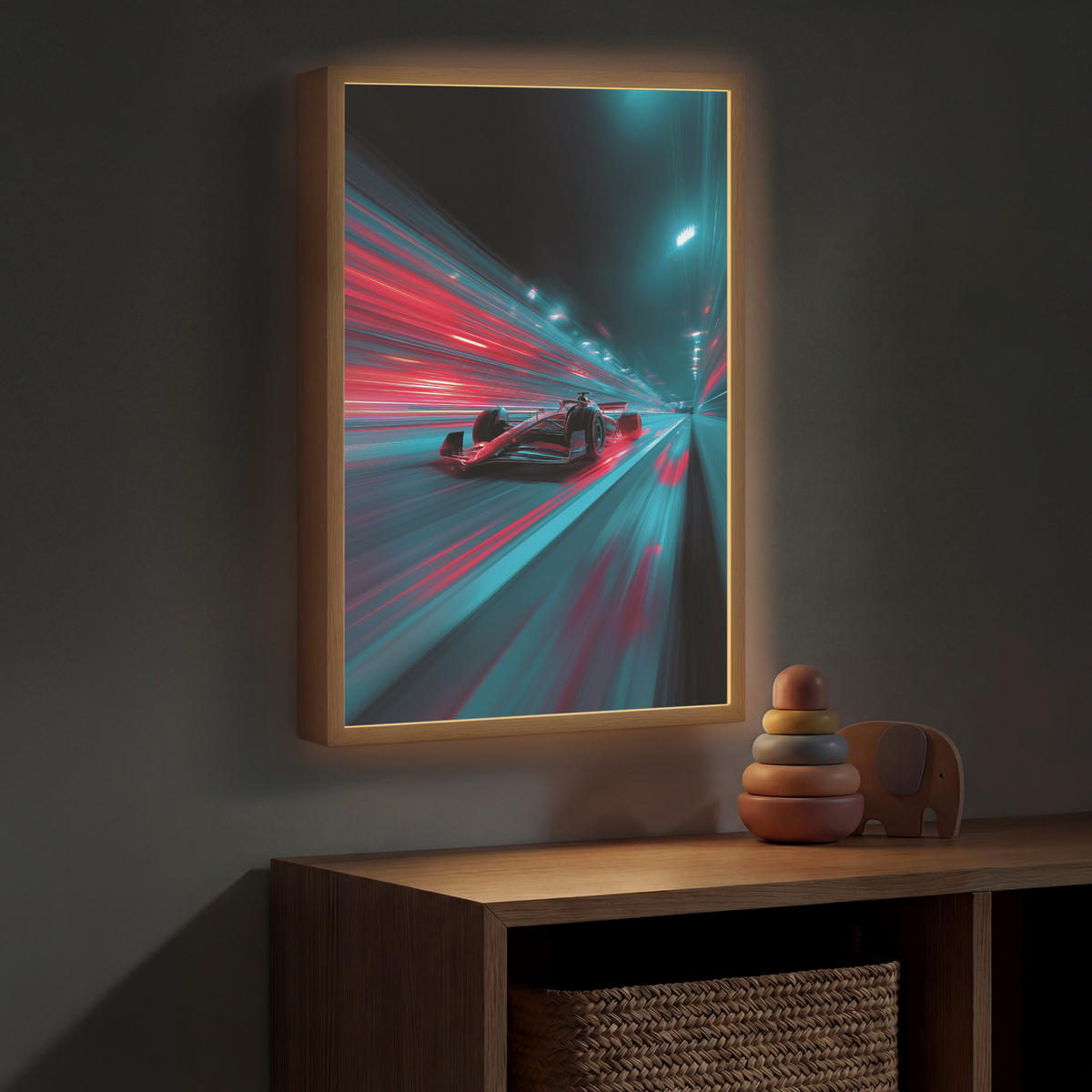 DOBÍJECÍ NOČNÍ LAMPIČKA Závodní auto - Červená - Rychlost 40x60 cm - tyrkysová, kompozitní dřevo (8/40/60cm) - OnlyWow