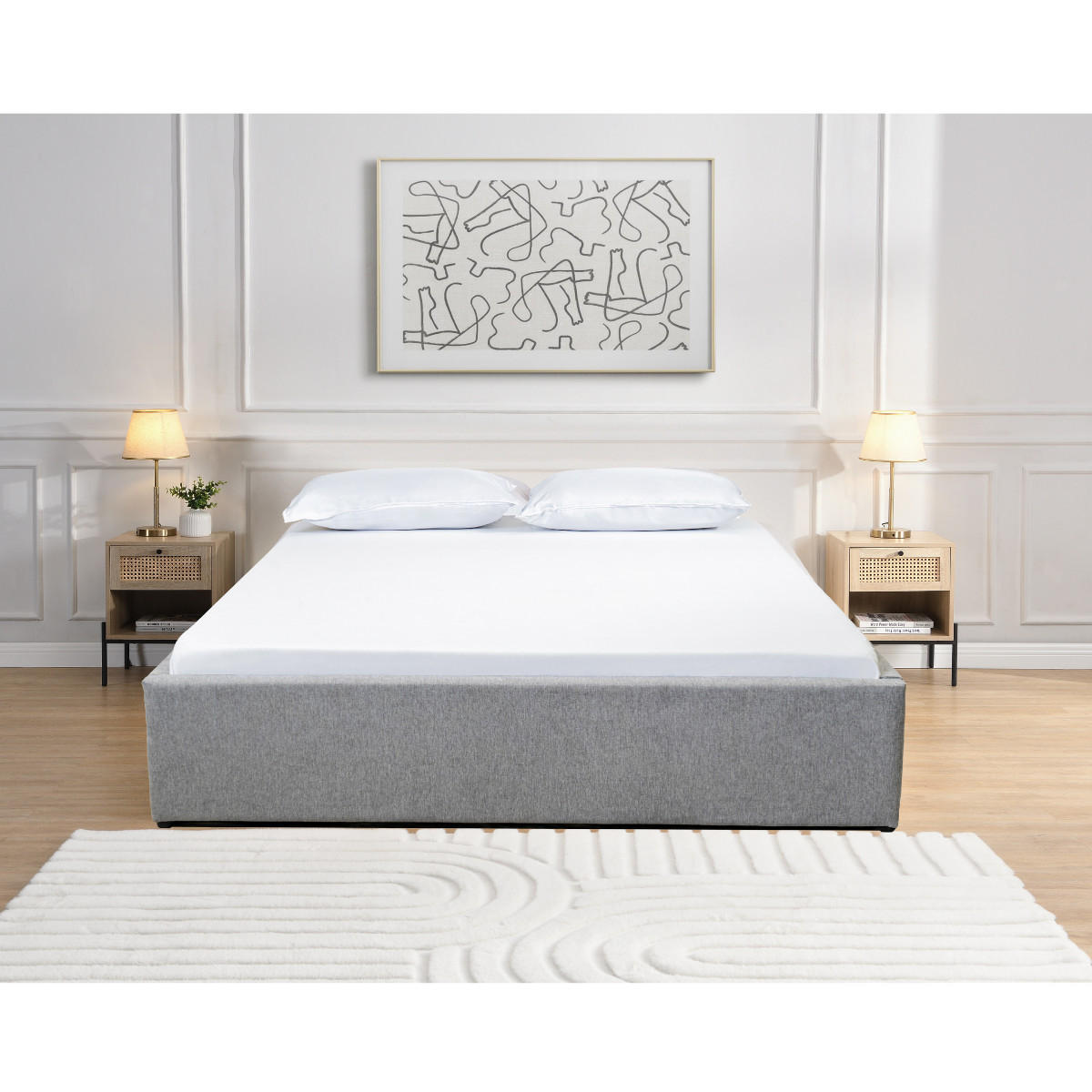 BETTKASTEN 140x190 cm mit grauem stoff - alba - Grau, Holz (190/140cm) - Calicosy