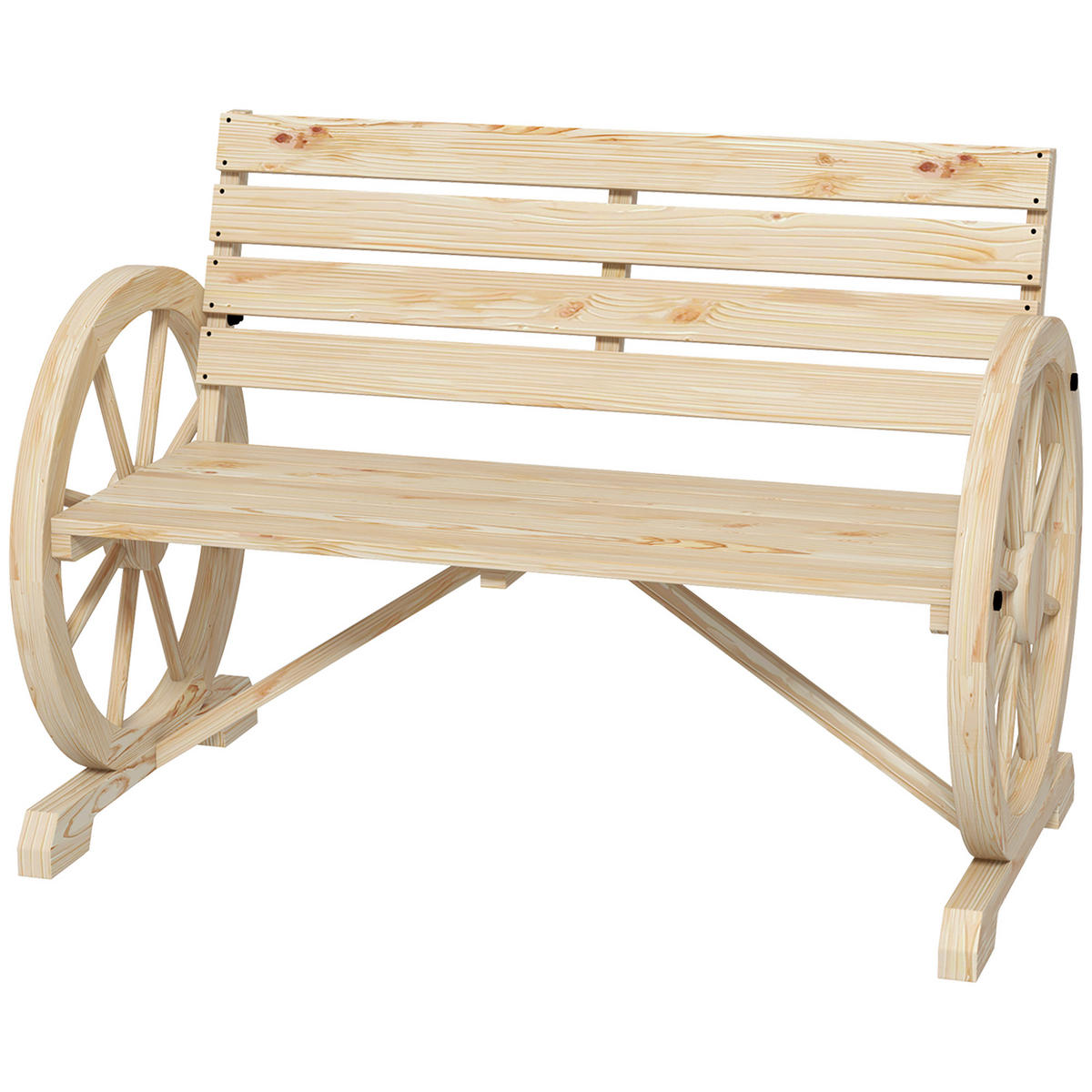 GARTENBANK DE-17785 3-Sitzer mit Wagenrad-Armlehnen Natur - Naturfarben, Holz (105.5/79/56cm) - ComfortXL