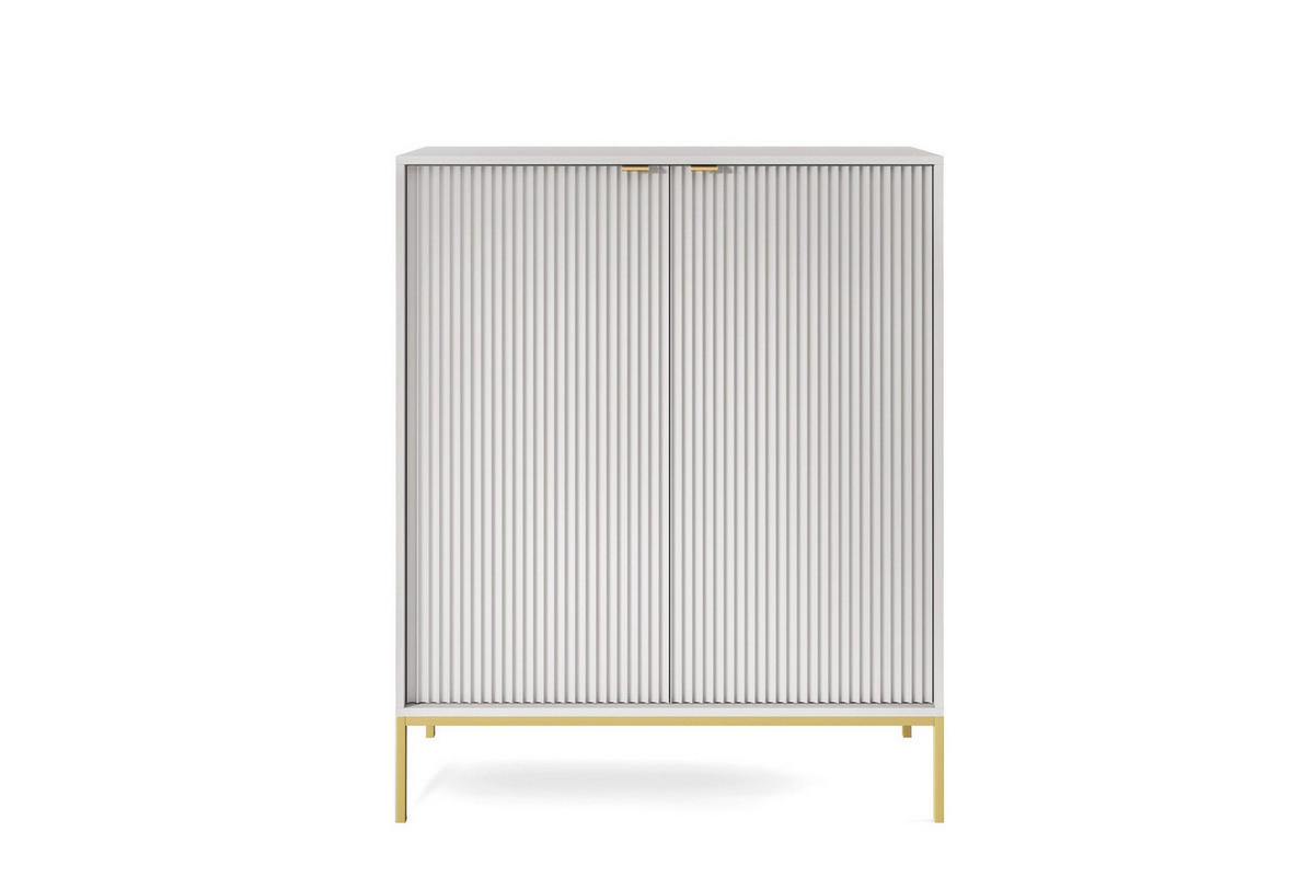 KOMMODE Kioto 104 cm in Grau, zweitürig, mit geriffelten Fronten - Goldfarben/Grau, Holzwerkstoff/Metall (104/125/39cm) - Ravio