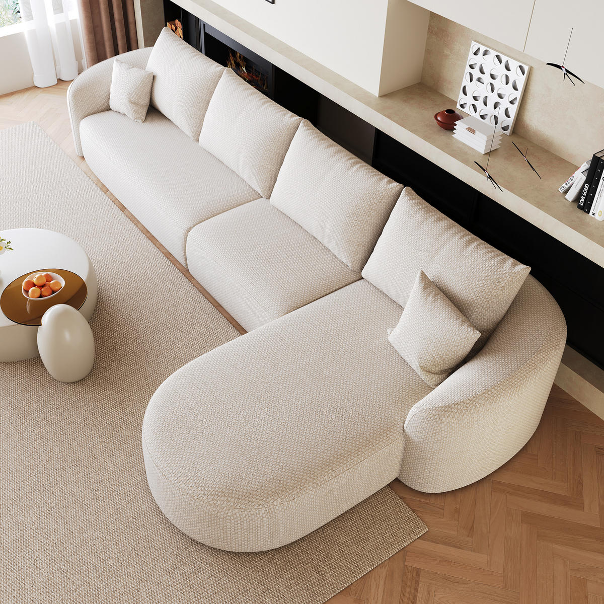 ECKSOFA 336/168/85 cm Weiß Chenille mit Chaiselongue, Rechte Seite - Weiß, Textil (336/168cm) - Oxeza