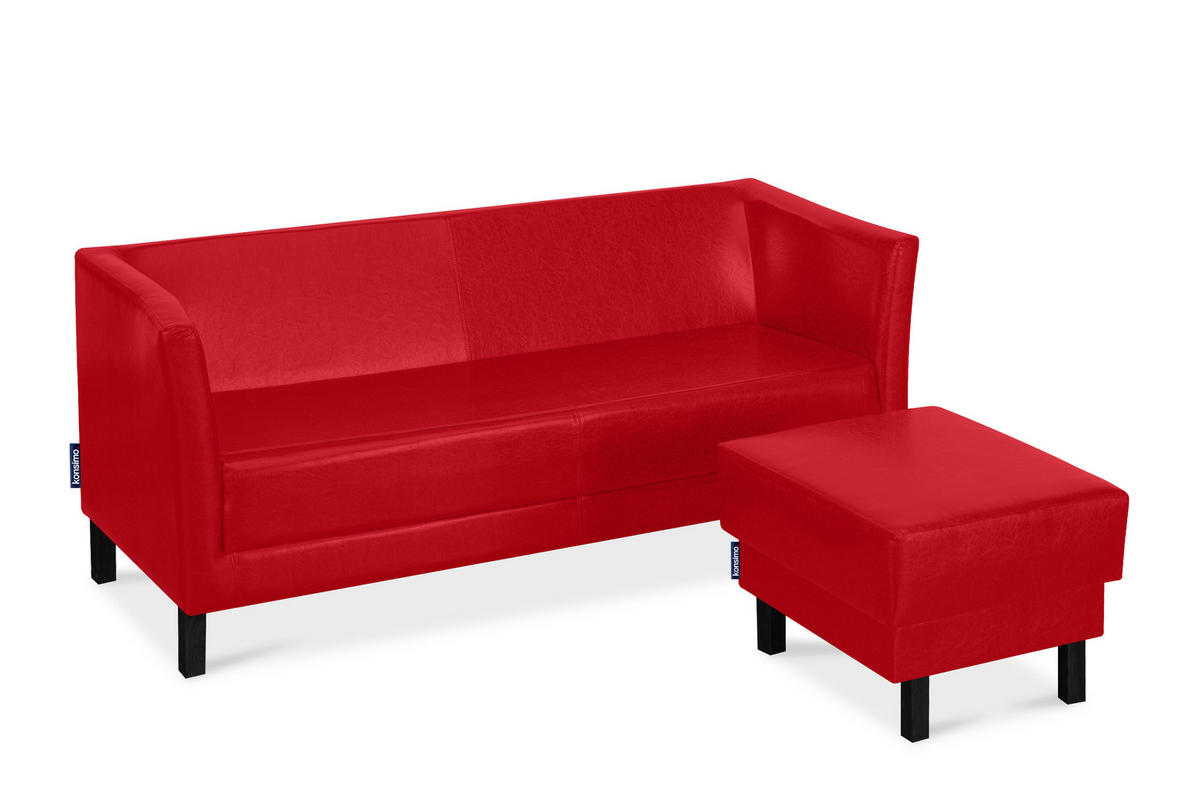 SITZHOCKER ESPECTO auf hohen Holzbeinen, rot - Rot/Schwarz, Textil (58/47/56cm) - KONSIMO®