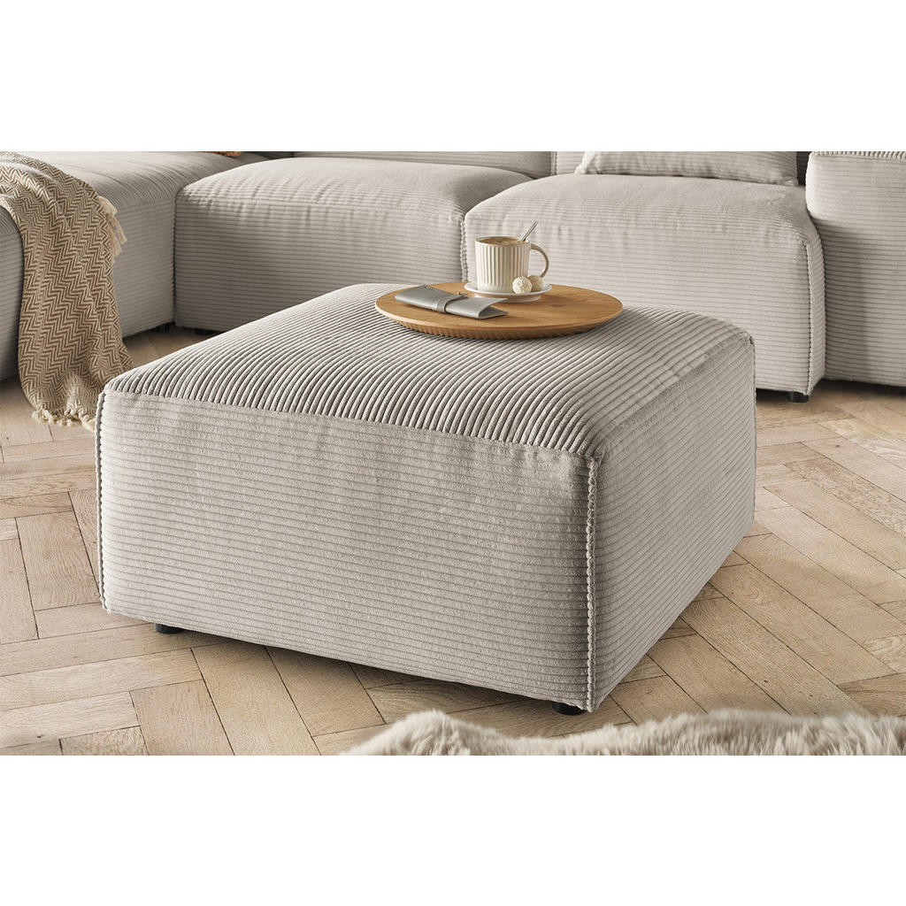 Thumbnail - Kawola Polsterhocker, Greige, Textil, Echtholz, Füllung: Kaltschaum, Quadratisch, rund, 80x42x80 cm, Wohnzimmer, Hocker,...