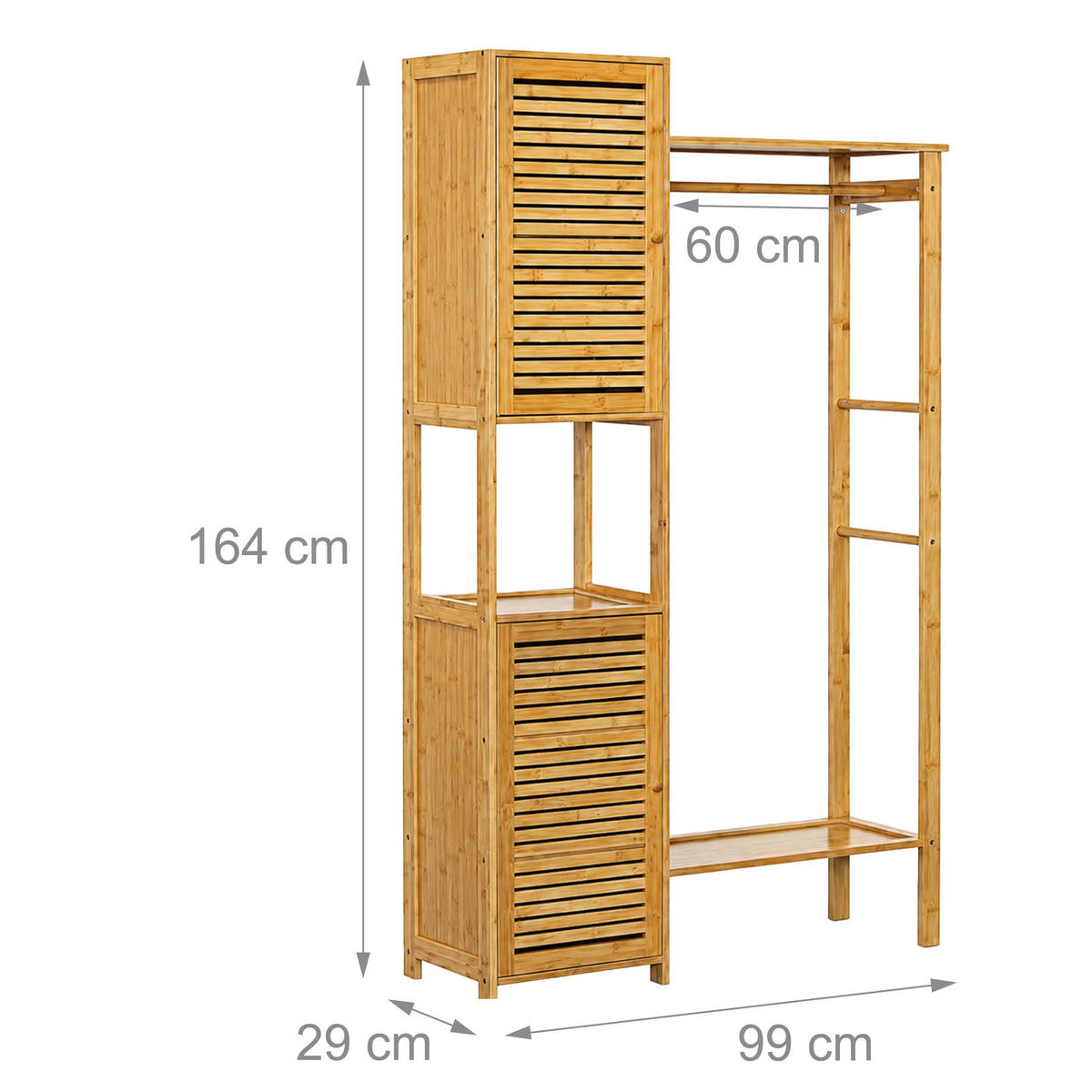 KLEIDERSTÄNDER Natur Bambus mit 2 Schrankelementen - Hellbraun, Holz (99/164/29cm) - Relaxdays