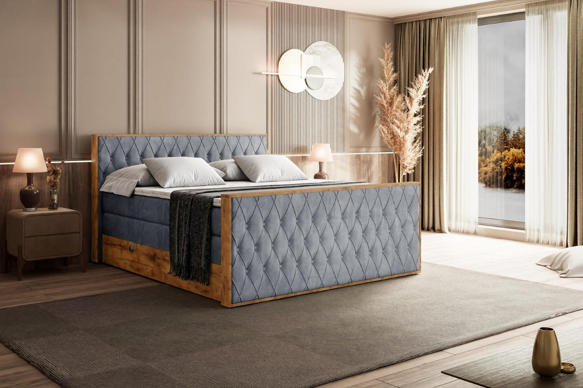 BOXSPRINGBETT mit Matratze H3|H4 und Lattenrost - LOLLI5-Z KING-180x200 - Grau Casablanca - Grau, Holzwerkstoff (180/200cm) - ALTDECOR