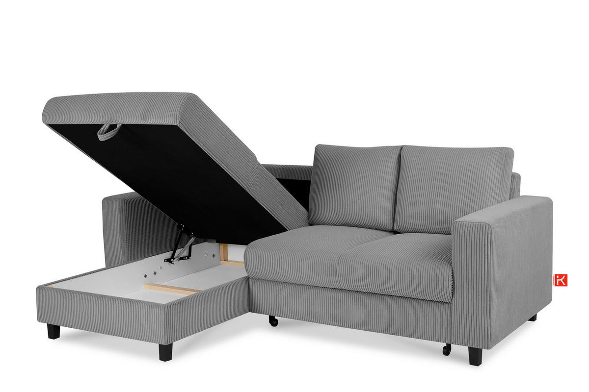 ECKSCHLAFSOFA EGRET Links mit Bettkasten, Cord-Stoff, dunkelgrau - Dunkelgrau, Textil (234/90cm) - KONSIMO®