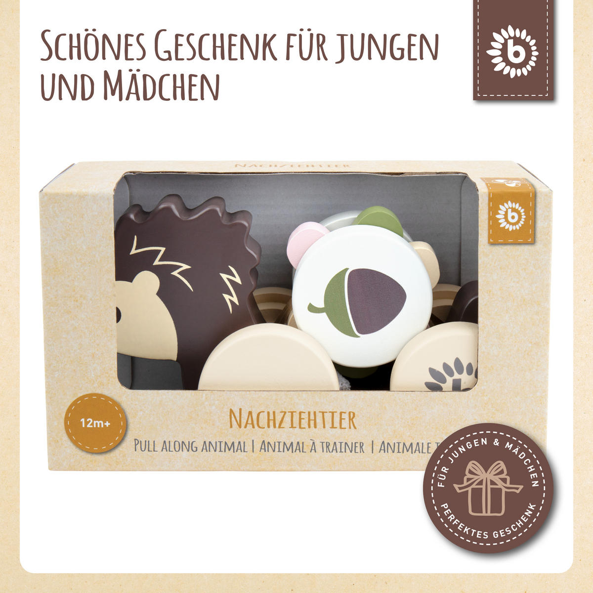 NACHZIEHSPIELZEUG Holz Igel - ab 12 Mona - Braun, Holz (6/17cm) - Bieco Spielwaren